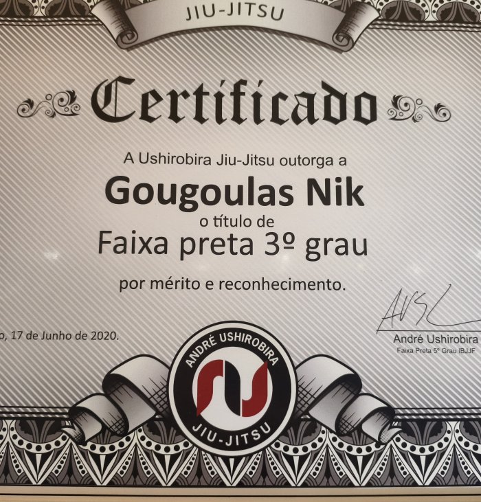Black belt 3rd degree · June 17, 2020 · Promoted by AMDRE LUIS MONROE USHIROBIRA