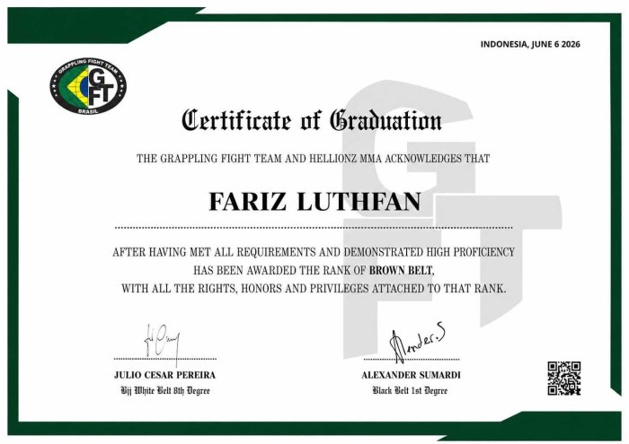 Brown belt · June 6, 2026 · Promoted by Prof. Vinicious Wingerter And Prof. Alexander Sumardi