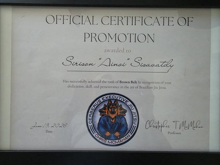 Brown belt · June 13, 2026 · Promoted by Chris McMahan