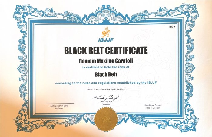 Black belt · April 13, 2026 · Promoted by Kenji Sette