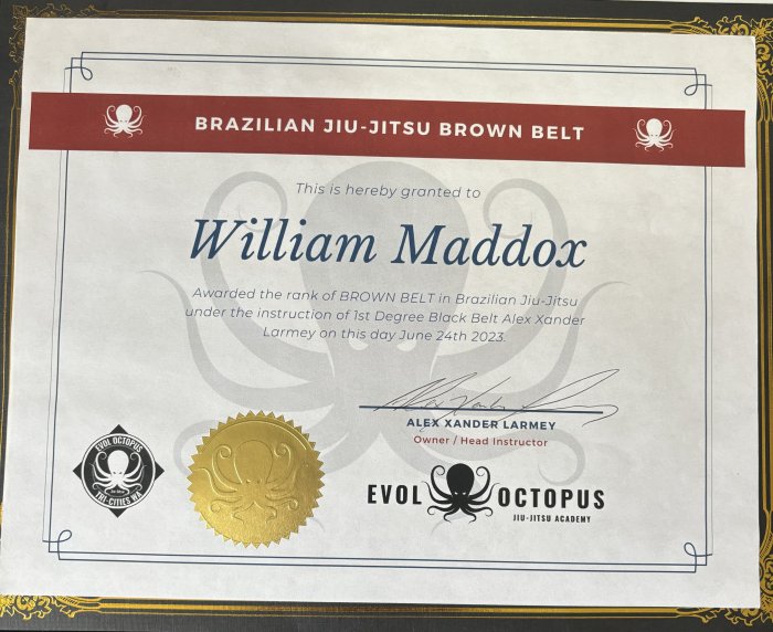 Brown belt · June 24, 2023 · Promoted by Alex Larmey