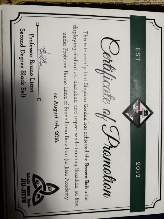 Brown belt · August 4, 2018 · Promoted by Bruno Lima