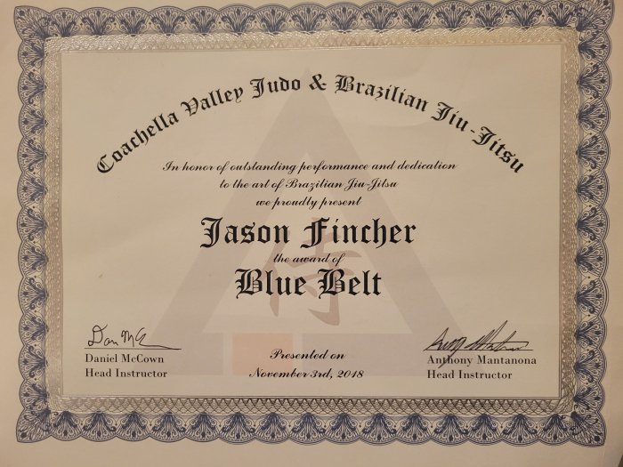 Blue belt · November 3, 2018 · Promoted by Anthony Mantanona