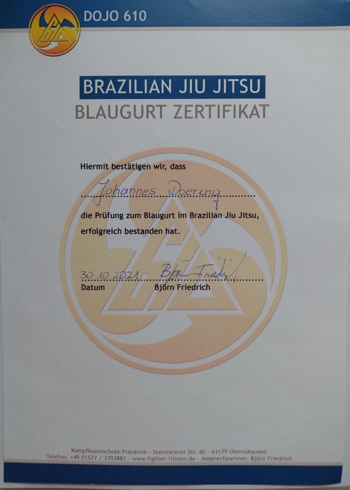 Blue belt · October 30, 2021 · Promoted by Björn Friedrich
