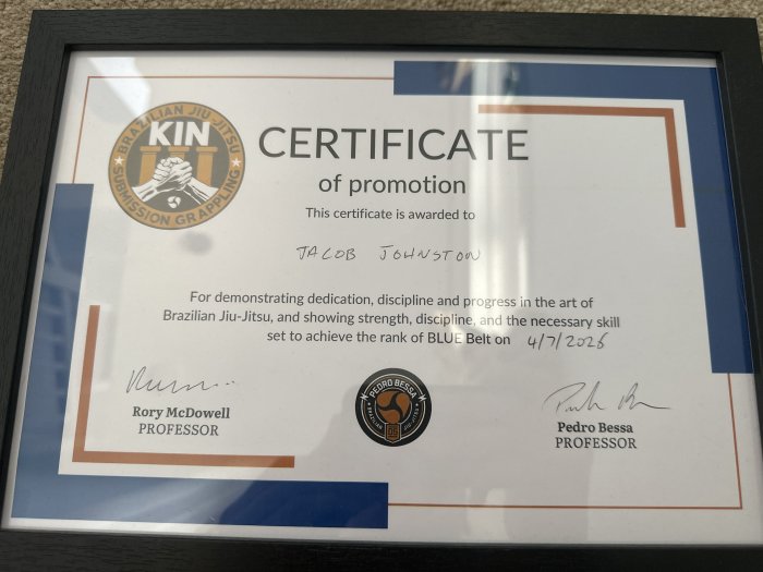Blue belt · July 5, 2026 · Promoted by Pedro Bessa