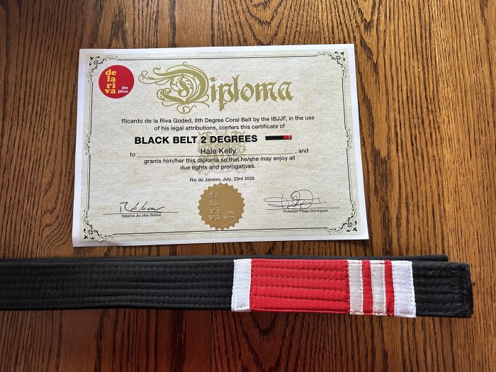 Black belt 2nd degree · July 23, 2026 · Promoted by Thiago Domingues