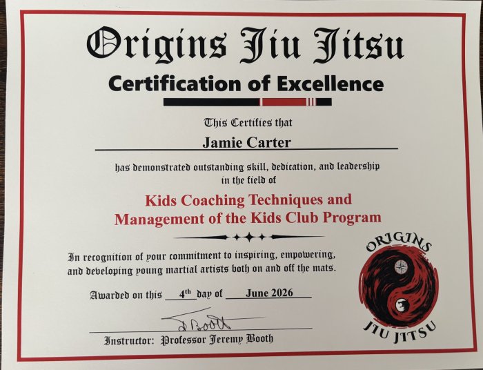 Purple belt · June 4, 2026 · Promoted by Origins Jeremy Booth