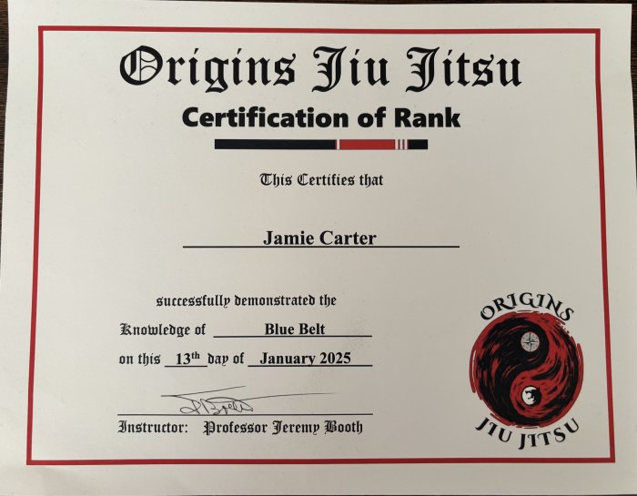 Blue belt · January 13, 2025 · Promoted by Jeremy Booth