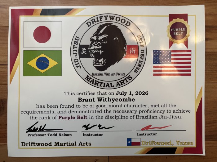 Purple belt · July 1, 2026 · Promoted by Nelson Todd