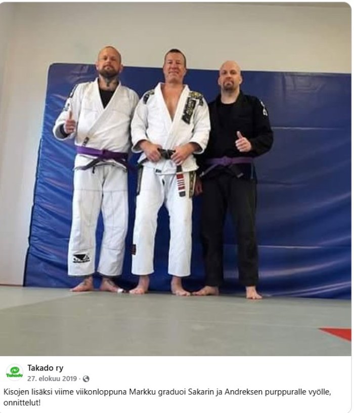 Purple belt · August 27, 2019 · Promoted by Markku Juntunen