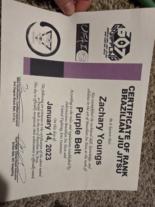 Purple belt · January 14, 2023 · Promoted by Kyle Mills