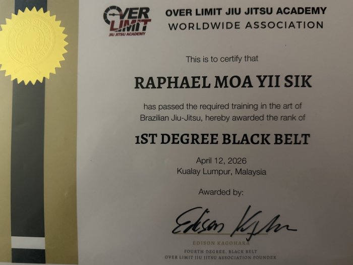 Black belt 1st degree · April 12, 2026 · Promoted by Edison Kagohara
