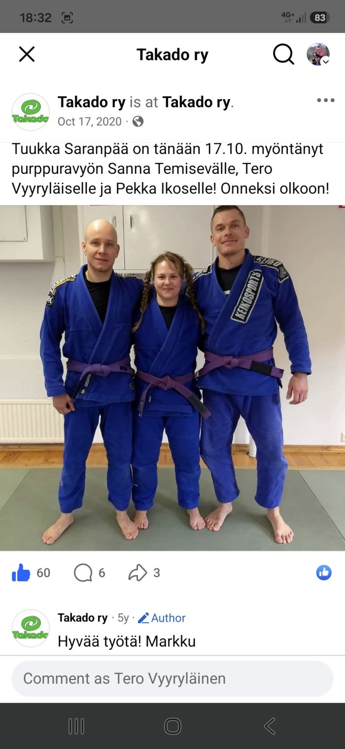 Purple belt · October 17, 2020 · Promoted by Tuukka Saranpää