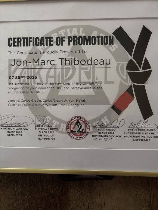 Black belt · September 7, 2026 · Promoted by Frank Rodriguez
