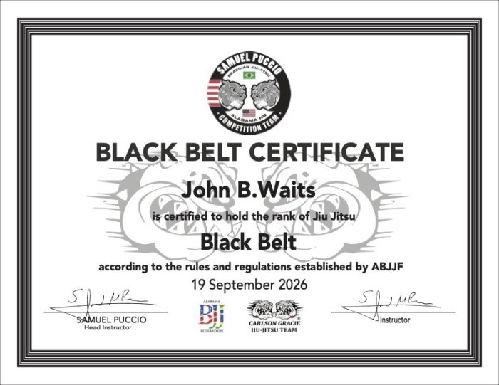Black belt · September 19, 2026 · Promoted by Samuel Puccio