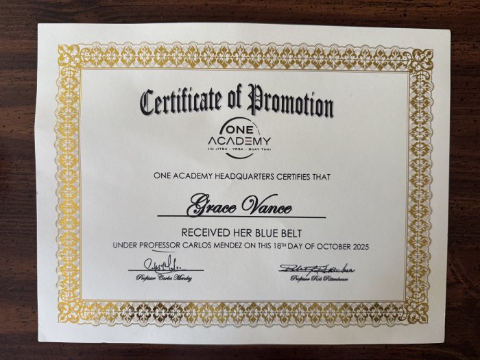 Blue belt · October 18, 2025 · Promoted by Carlos Mendez