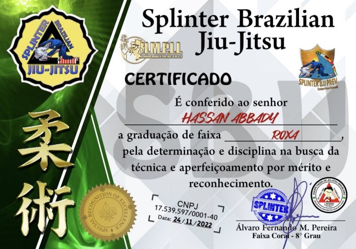 Purple belt · November 24, 2022 · Promoted by Alvaro Fernando M Pereira