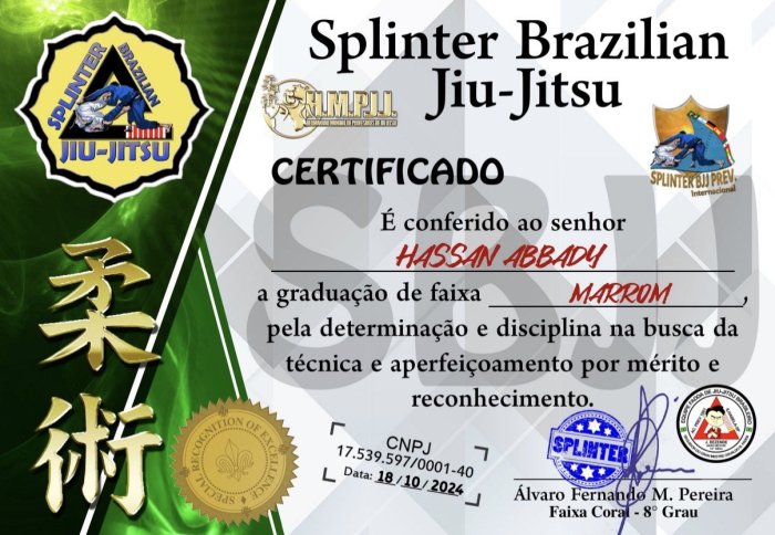 Brown belt · October 18, 2024 · Promoted by Alvaro Fernando M Pereira