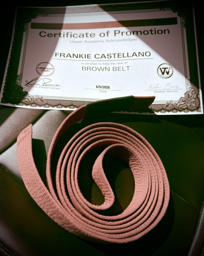 Brown belt · June 5, 2026 · Promoted by Walber “Teté” Barrios
