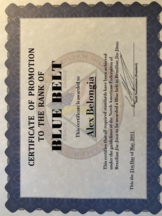 Blue belt · May 21, 2011 · Promoted by Scott Tannenbaum