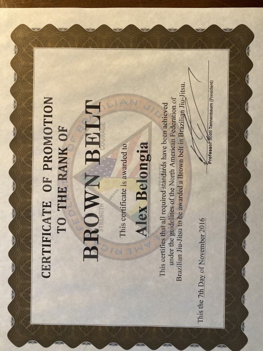 Brown belt · November 7, 2016 · Promoted by Scott Tannenbaum