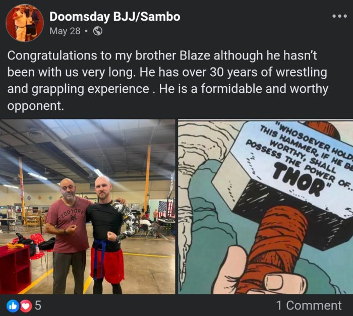 Blue belt · May 28, 2026 · Promoted by Michael Tadros - Doomsday BJJ/Sambo