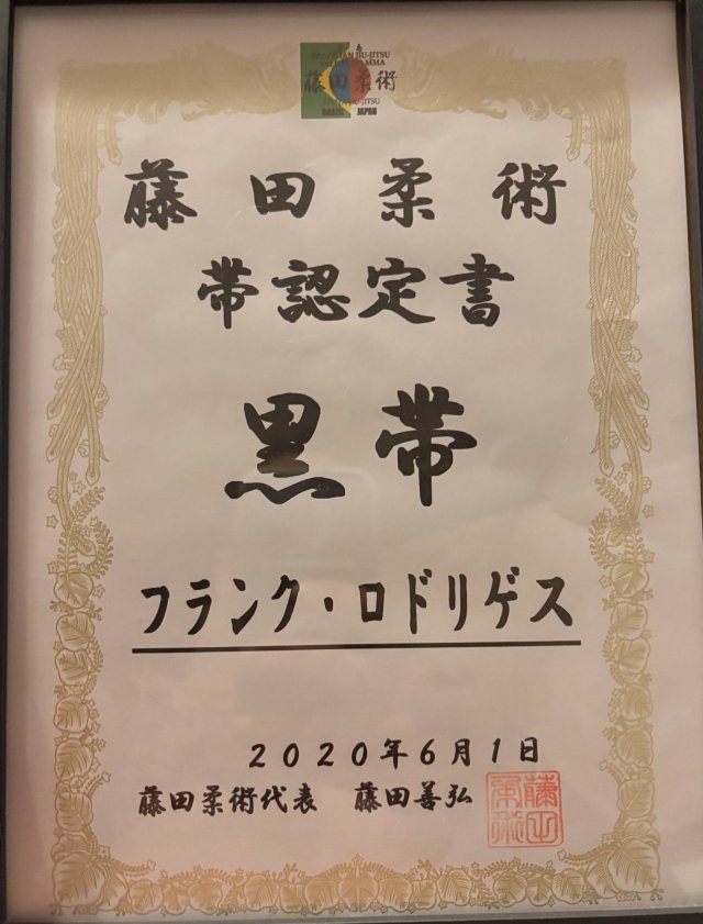 Black belt certification from Japan.