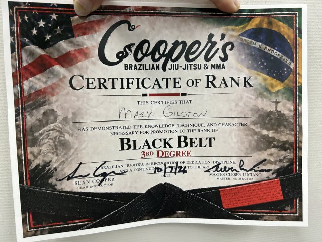 BJJ 3rd degree certificate